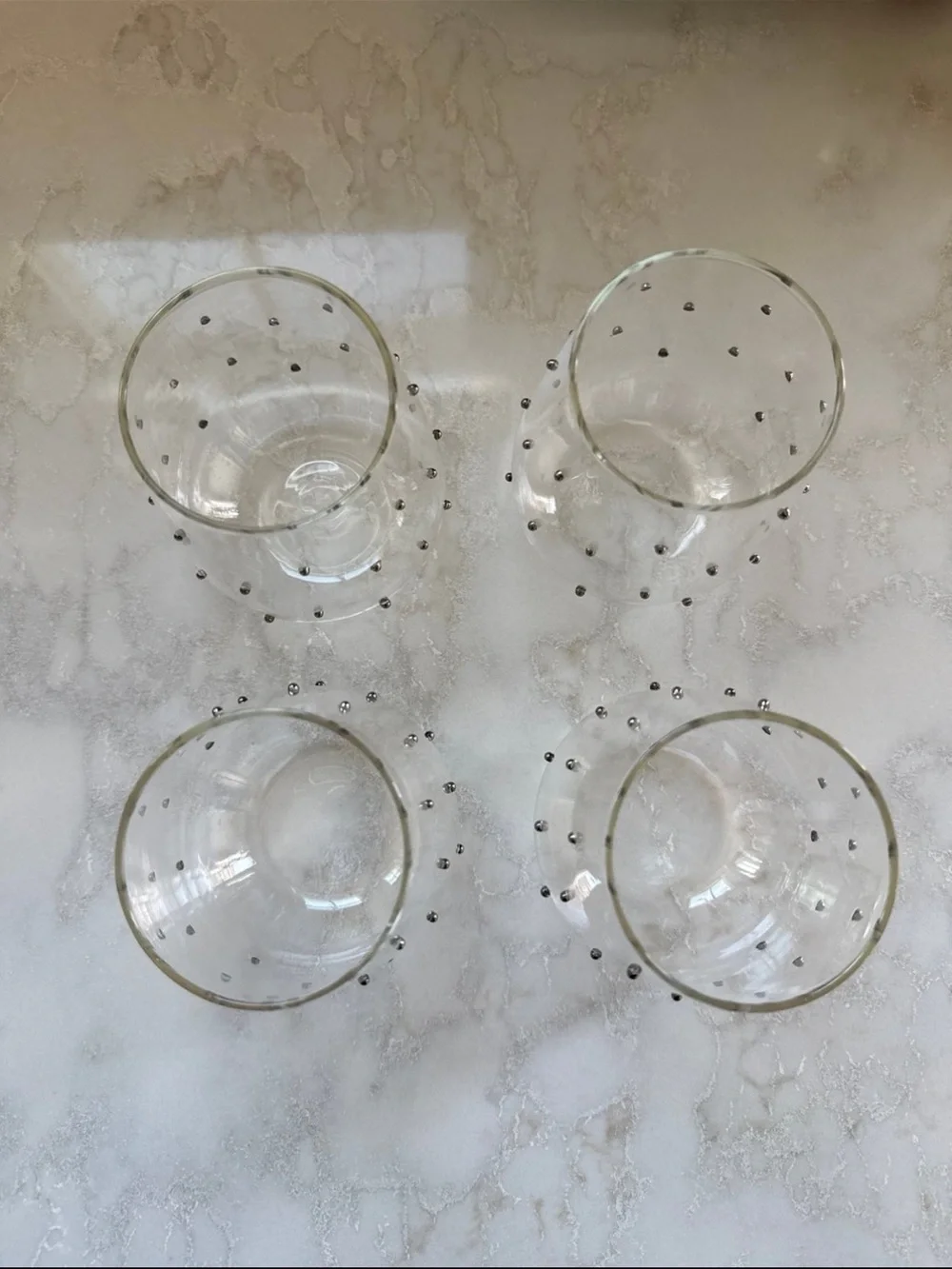 Pottery Barn Clear Stemless Glass with Black Dot Accents